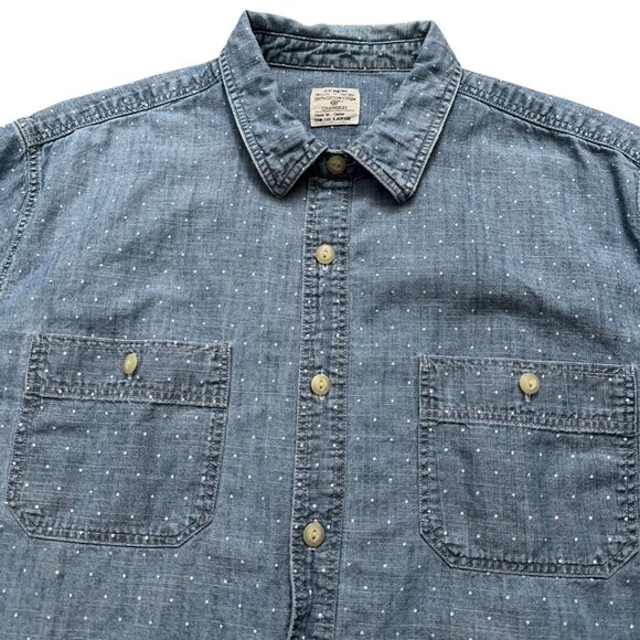 J.Crew Shirt Mens Size L Long Sleeve Chambray Polka Dot Pockets Workwear Blue - Picture 2 of 5